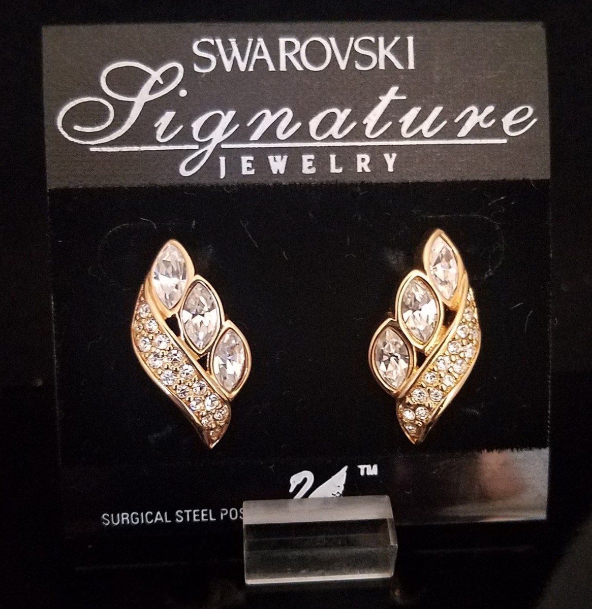 Swarovski Crystal Gold Earrings Large Stones With Pave *NEW*