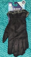 Womens Isotoner Gloves Black with Fur Medium / Large Smart Dri M/L New NWT