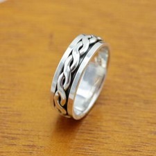 Mens Womens Plain 925 Sterling Silver Celtic Spinning Worry Band Ring All Size