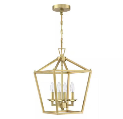 Hukoro Alfa 12 in. 4-Light Caged Pendant Light W/Soft Gold Finish