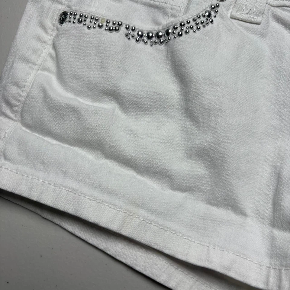 Y2K заниженной Guess джинсы белый со стразами украшенный мини джинсовые шорты - Изображение 3 из 4