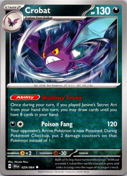 CROBAT 029/064 UNCOMMON SHROUDED FABLE POKEMON NEAR MINT AMAZING CONDITION