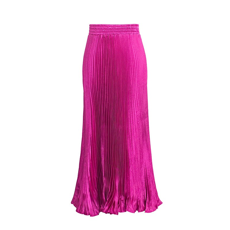 Falda plisada lustre metálico informal para mujer Falda de órgano Color liso Falda larga