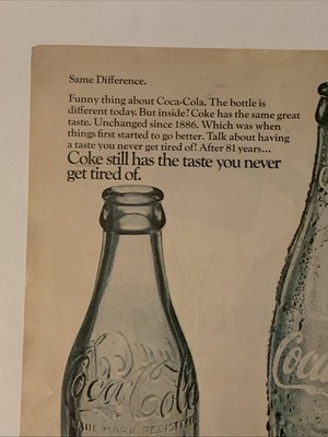 1968 Coca-Cola PRINT AD 1907 Coke Bottle VTG 1960s Taste You Never