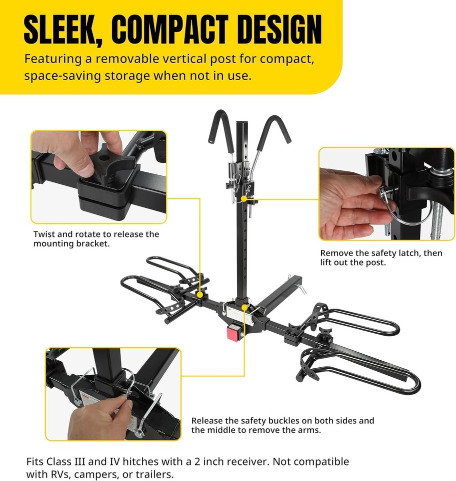 Reliable Hitch Mounted Bike Rack for 2 Bikes - Enhanced Stability ...