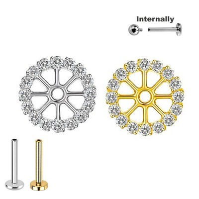 1,2mm Titan Labret großes Rad mit Kristallen Ohr Helix Lobe Piercing Gold Silber