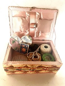 Vintage Full Sewing Basket Woven Japan