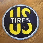 vintage Original US Tires Porcelain Tire Dealer Sign 24in US Royal US Rubber Co
