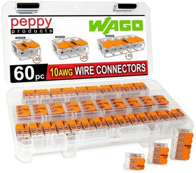 WAGO 22161x Lever Nuts 60pc 10AWG Lever Wire Connector Assortment Kit | Splic...