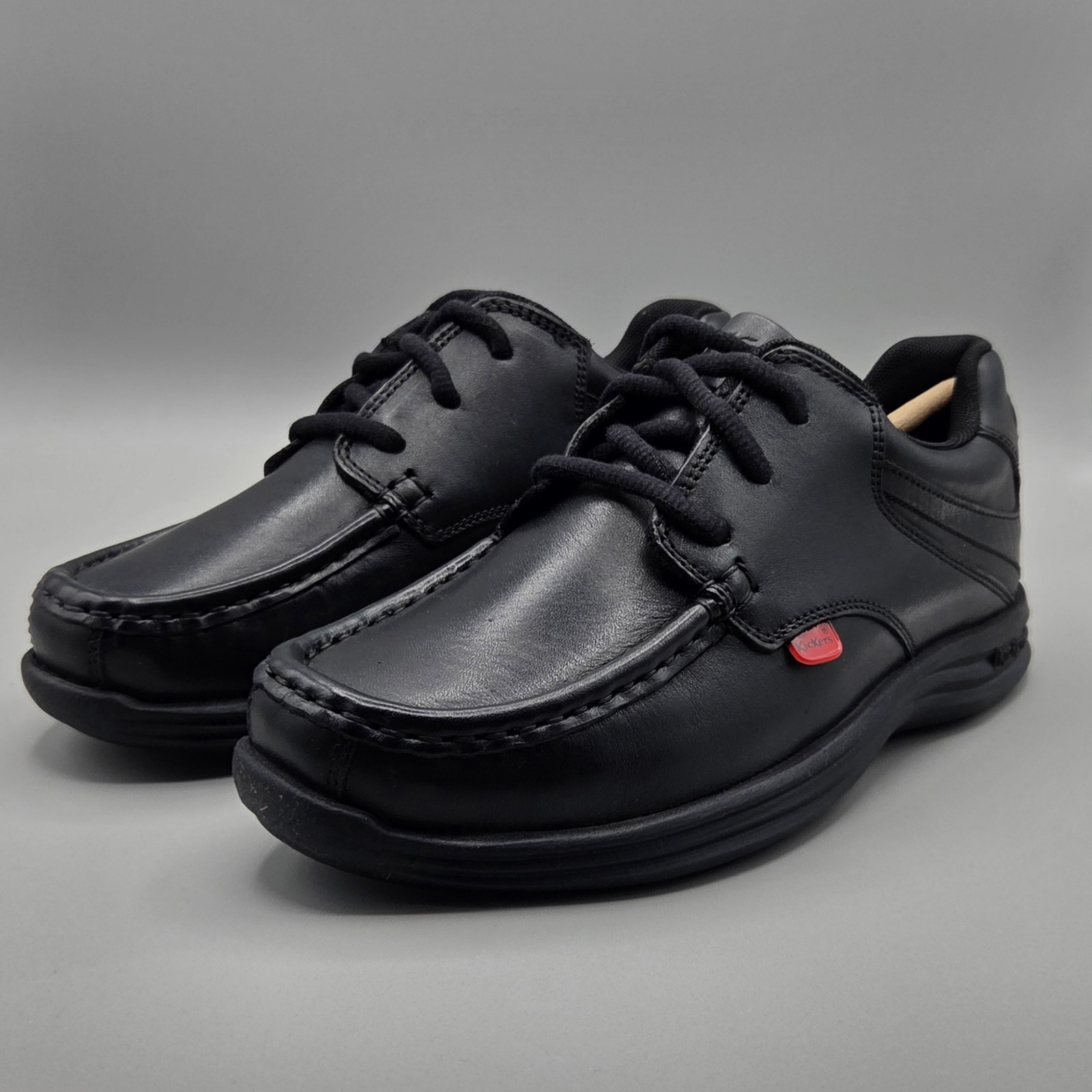 Kickers Reasan Lace Leather Shoes - Black - UK 4 - 1-12820 - New