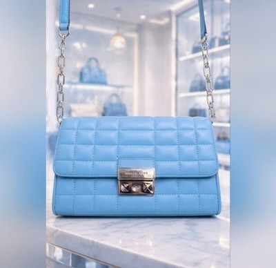 Michael Kors Steel Blue Jade Quilted Leather Crossbody Bag