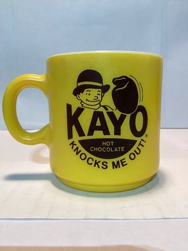 Vintage Hazel Atlas Kayo Hot Chocolate Promotional Milk Glass Mug Cup