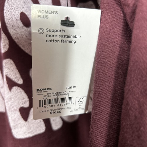 Sonoma Long Sleeve Round Neck Tee Women's Graphic T-Shirt Size 3X Maroon NWT - Picture 3 of 6