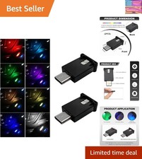 2PCS USB Type C LED Ambient Light, 8 Colors RGB Dynamic Atmosphere Lamp Car I...