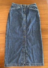 Vintage 90s Jones Sport Denim Maxi Midi Skirt Button Front Dark Wash Size 8