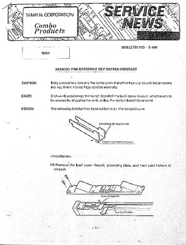 Yamaha Service Notes Bulletin to Repair WX7 Key Switch Contact, Protect Power IC
