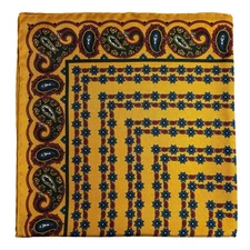 Mustard Yellow Paisley Ancient Madder Silk Pocket Square (Hand-Rolled)