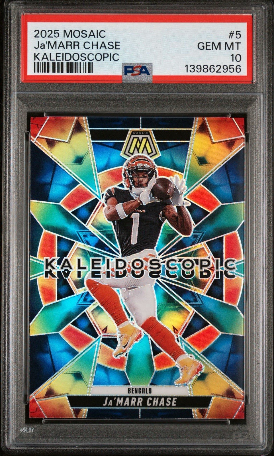 2025 Panini Mosaic #5 Ja'Marr Chase Kaleidoscopic SP Cincinnati Bengals PSA 10