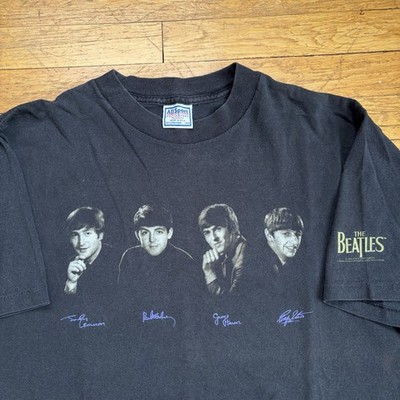 Vintage 90s The Beatles Shirt 1995 John Lennon Paul McCartney Autograph Black L