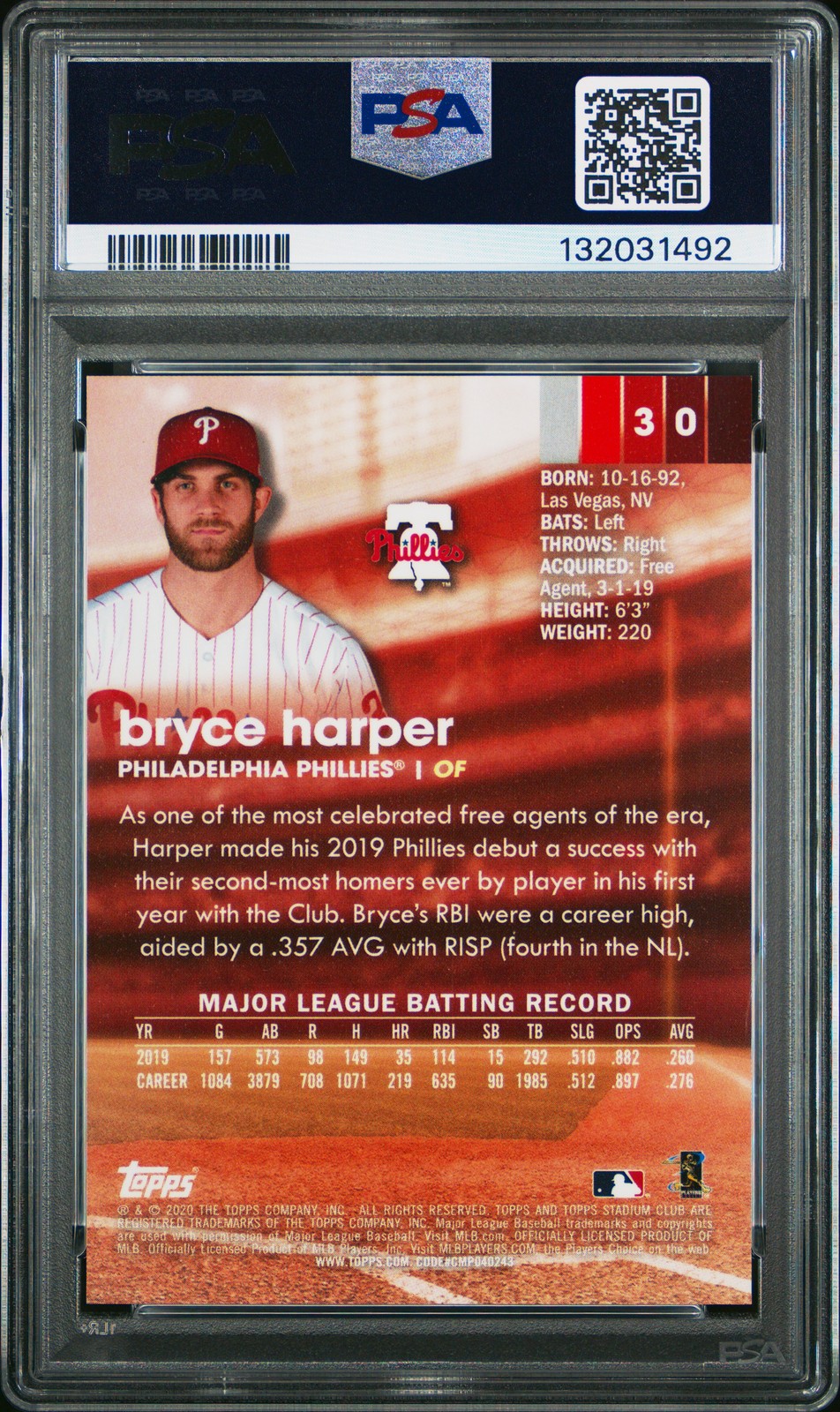 2020 STADIUM CLUB CHROME X-FRACTOR #30 BRYCE HARPER PSA 10 view 2