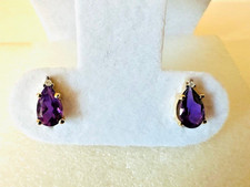Estate 14K Yellow Gold Pear-Cut Amethyst and Diamond Accent Stud Earrings