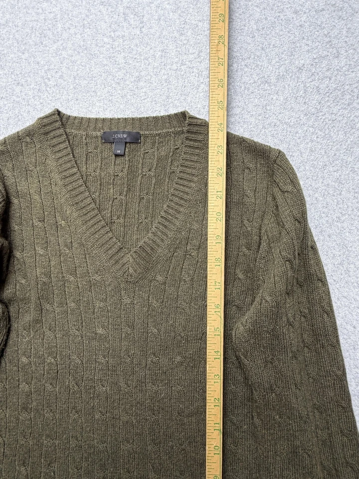 J Crew свитер женщин средний оливковый зеленый кабель трикотажа V шеи пуловер шерстяная смесь - Изображение 3 из 4