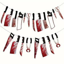 20pcs Halloween Bloody Knife Garland Banner - Realistic Red  White Blood-Splatt