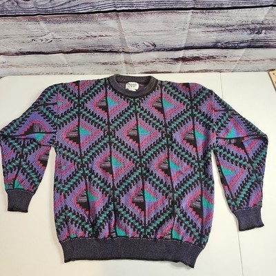 Vintage Private Club 3-D Knit Textured Cotton Sweater Multicolor Size XL USA