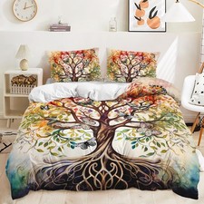 Tree of Life Duvet Cover Set Queen Size,3 Pieces Bohemian Butterfly Bedding S...