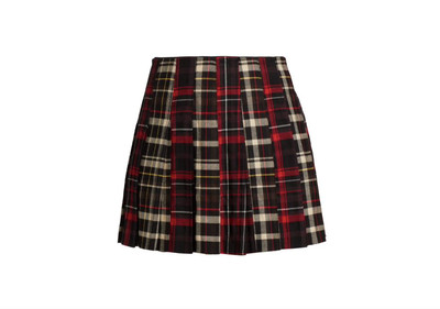 Alice + Olivia Red/Ecru/Black Pleated Freedom Plaid Carter Mini Skirt US 12