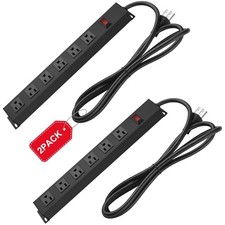 2Pack Metal Wall Mount Power Strip, Mountable Power Outlet with 6 AC Outlets,...
