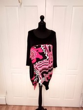 Mia Moda elegantes Longshirt Shirt schwarz pink Gr. 50 Viskose Elasthan Top Zust