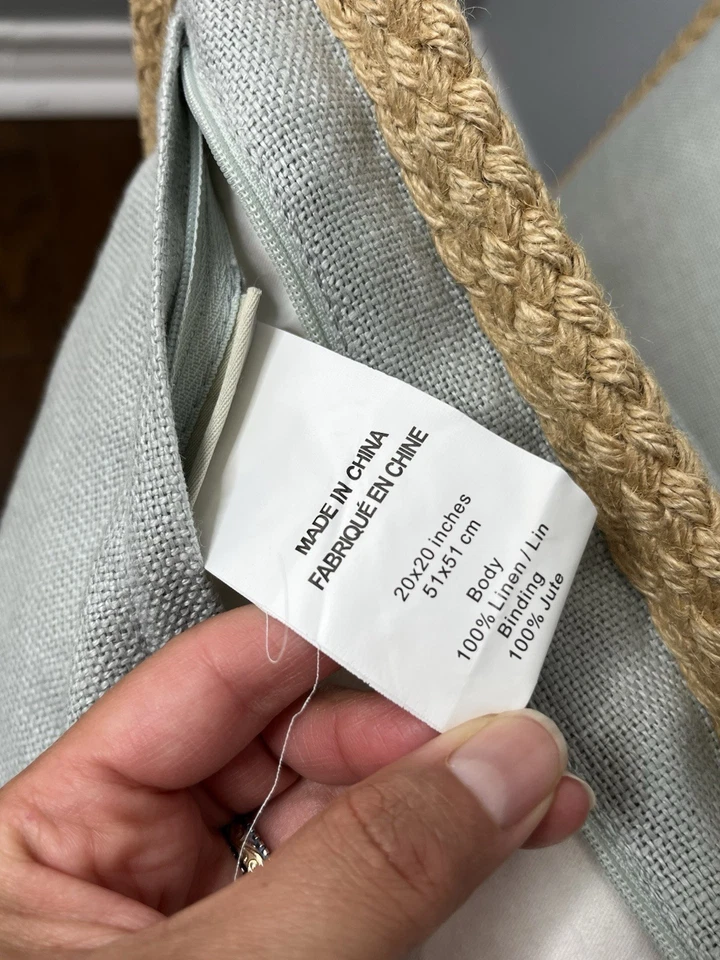 2 ALMOHADAS DE LINO DE GRANERO DE CERÁMICA CON TRENZA DE YUTE 20"x20" azul cambray CON ALMOHADAS Foto 2 de 4
