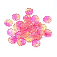 10 Glass Flower Beads Pink Yellow Ombre Floral Jewelry Supplies 15mm Garden Set