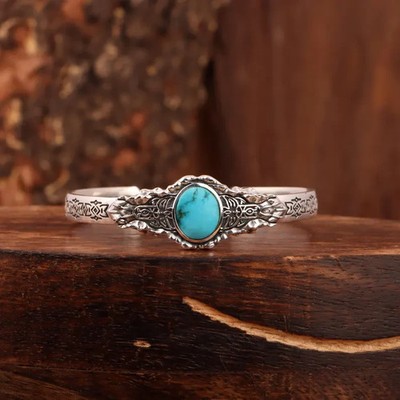 Mens Turquoise Cuff Bracelet: Engraved Sterling Silver Bangle, Western Jewlery