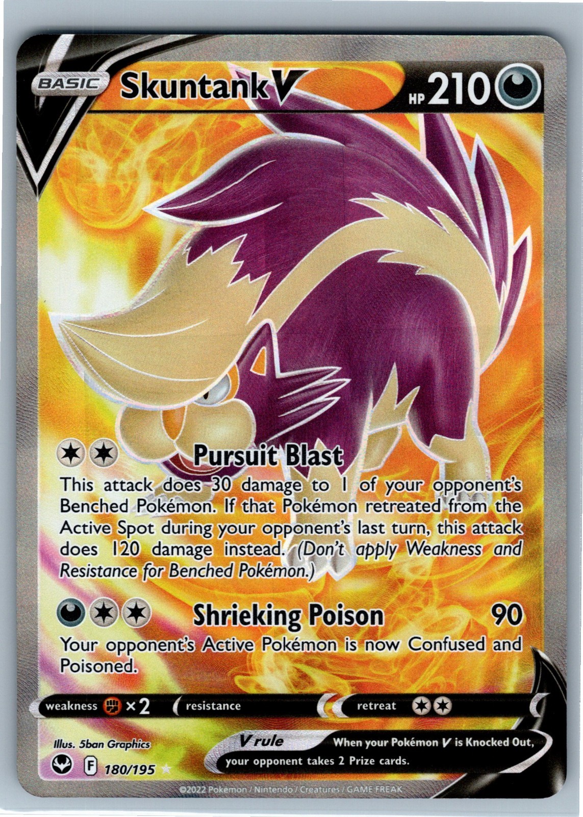 Pokemon Card Skuntank V (Full Art) Ultra Rare SWSH12: Silver Tempest 180/195 NM