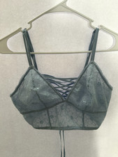 Size M Aerie Powder Blue Bralette Sheer Floral Print Lace - Can be Adjusted