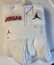 NWT Jordan Cushioned Crew Socks 6 Pair -5Y - 7Y Boys M Women's 6.5-8.5