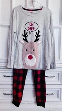 Christmas Holiday Pajamas Lounge Set Size M Women Deer Cozy Buffalo Plaid Comfy