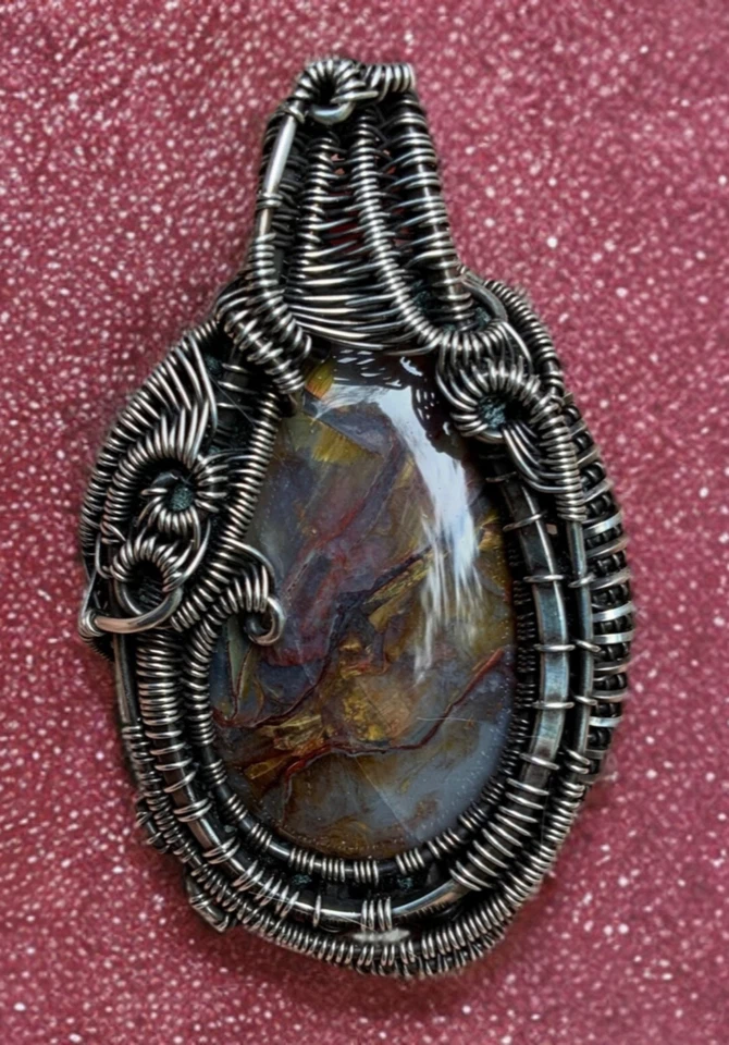 Enorme colgante de plata de ley de pietersita hecho a mano Foto 2 de 4