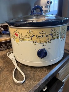 Vintage Rival Crock Pot 3045 Slow Cooker Tested Works Cobalt Blue NICE Floral
