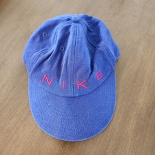 Vintage NIKE Kids Hat Blue Red Embroidered Logo Cotton Elastic Back 90s Style