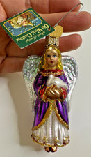 Old World Christmas Angel Holding Dove Peace Blown Glass Ornament 2007 Glitter