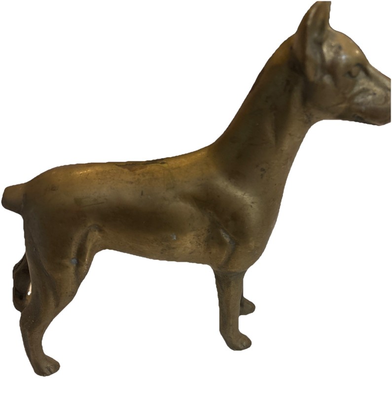 Vintage Brass Dog Figurine Statue, Doberman Pinscher Decor, Animal Sculpture 7"