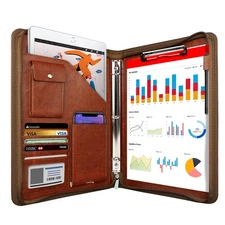 Zippered Portfolio Organizer, Leather Padfolio with 3 Ring Binder, Profession...