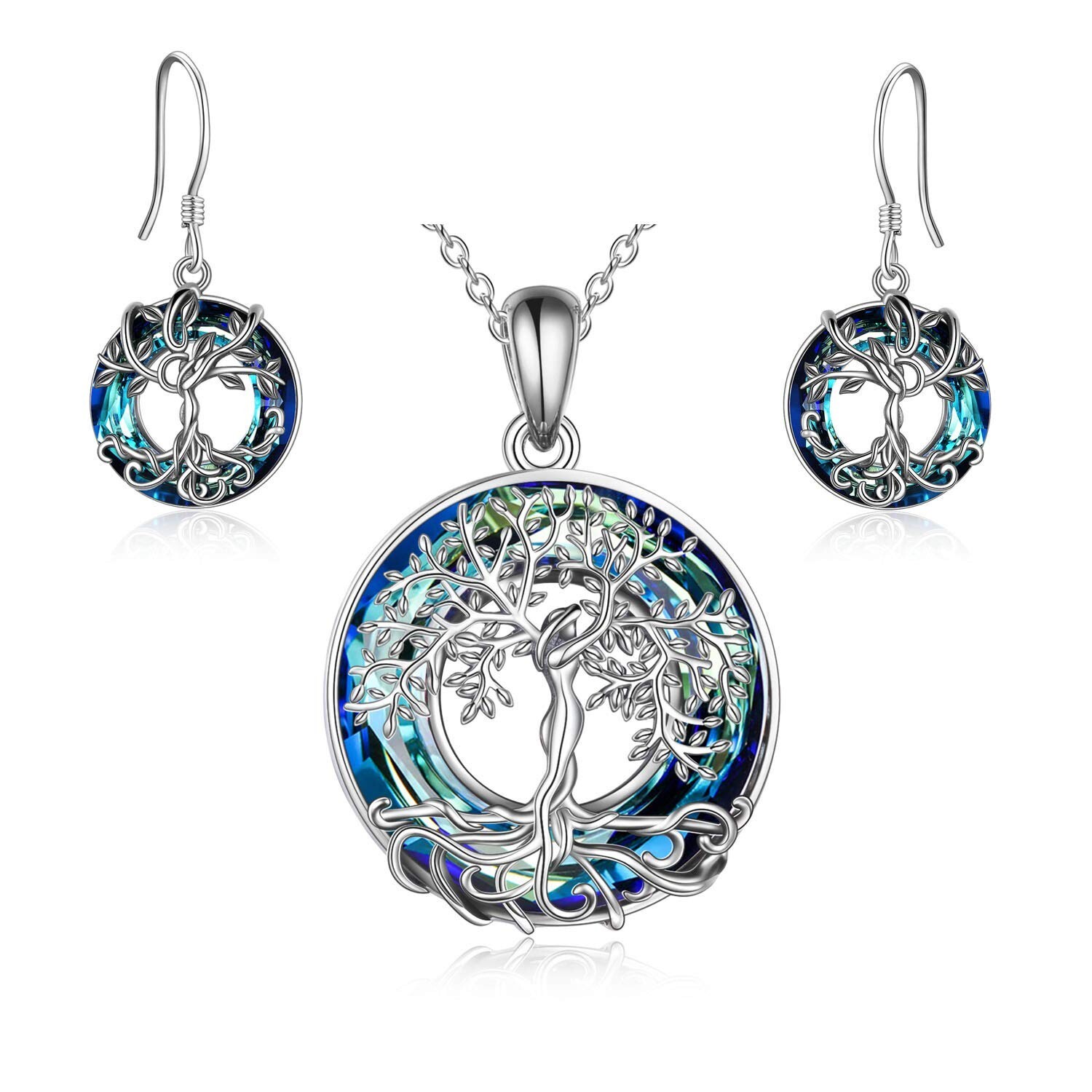 ONEFINITY Tree of Life Necklace and Earrings 925 Sterling Silver Crystal Tree...