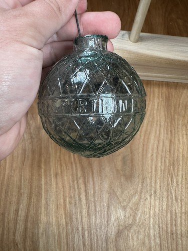 Green Aqua Glass Target Ball Embossed N.B. GLASSWORKS PERTH Stuff Inside - Picture 2 of 8