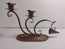 MCM 50's Georgian Copper Double Candle Holder with Snuffer Made In USA