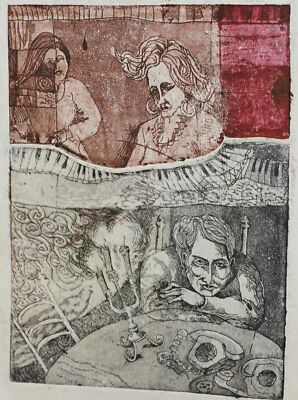 Vintage print life scenes composition