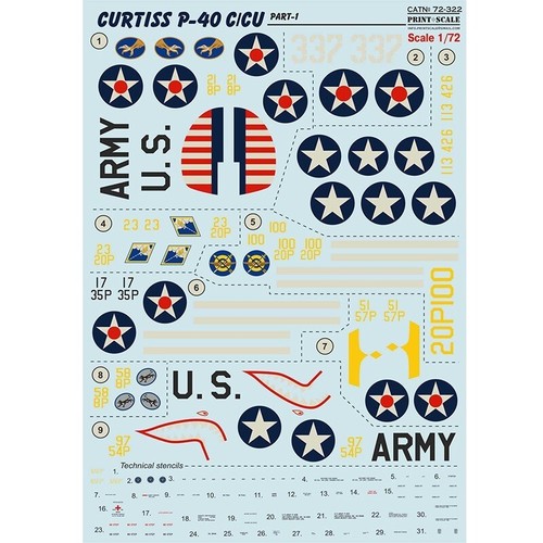 Print Scale 72-322 Waterslide Decal for airplane 1:72 Curtiss P-40 C/CU Part 1 - Picture 4 of 24